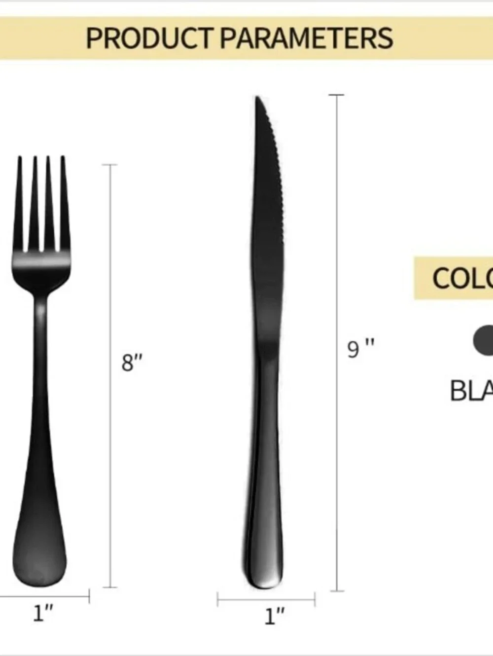 BRAND NEW: 12-piece Black Stainkess Steel Fork and Steak Knife-Svce for 6
